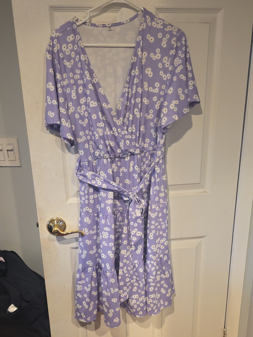 Lilac Floral Faux Wrap Midi Dress - White Daisy Print